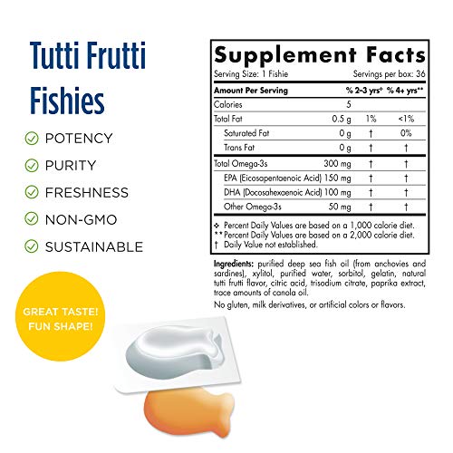 Nordic Naturals Nordic Omega-3 Fishies, Tutti Frutti - 36 Fishies - 300 mg Total Omega-3s with EPA & DHA - Healthy Brain, Mood, Vision & Immune System - Non-GMO - 36 Servings
