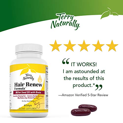 Terry Naturally Hair Renew Formula - 60 Softgels - Supports Healthy Hair Growth, Nourishes Thinning Hair, Contains Millet Seed Oil, Horsetail, Biotin & Folic Acid - Gluten-Free - 30 Servings