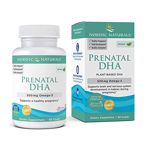 Nordic Naturals Vegan Prenatal DHA, Unflavored - 500 mg Plant-Based DHA - 60 Soft Gels - Supports Brain Development in Babies & Healthy Pregnancy - Non-GMO - 30 Servings