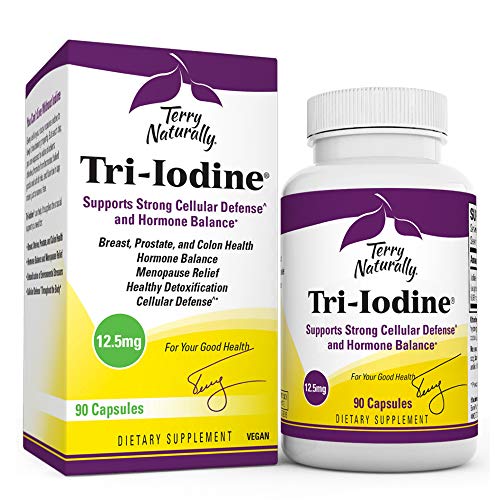 Terry Naturally Tri-Iodine 12.5 mg - 12500 mcg Iodine, 90 Vegan Capsules - Supports Hormone Balance, Promotes Breast & Prostate Health - Non-GMO, Gluten-Free, Kosher - 90 Servings