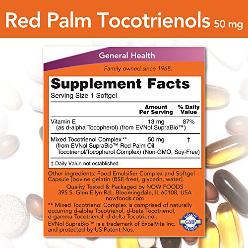 Now Foods 50mg Red Palm Tocotrienole, 60 Softgels, 30 count