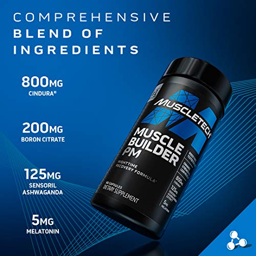 Muscle Builder PM | MuscleTech Nighttime Post Workout Recovery Formula | Testosterone Booster for Men + Enhance Strength & Lean Muscle | 5mg Melatonin Sleep Supplement | Decrease Estradiol | 90 Count