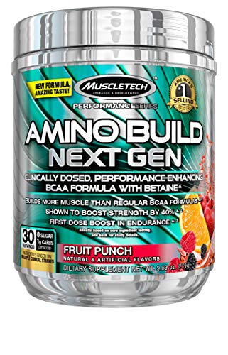 MuscleTech Amino Build BCAA Amino Acids + Electrolyte Powder | 7g of BCAAs + Electrolytes | Fruit Punch (30 Servings)