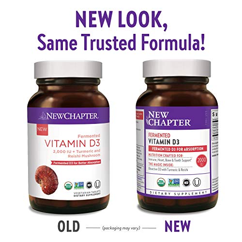 New Chapter Vitamin D3, Fermented Vitamin D3 2,000 IU, ONE Daily with Whole-Food Herbs + Adaptogenic Reishi Mushroom for Immune Support + Bone Health + Heart Health, 100% Vegan, Gluten-Free - 60 count