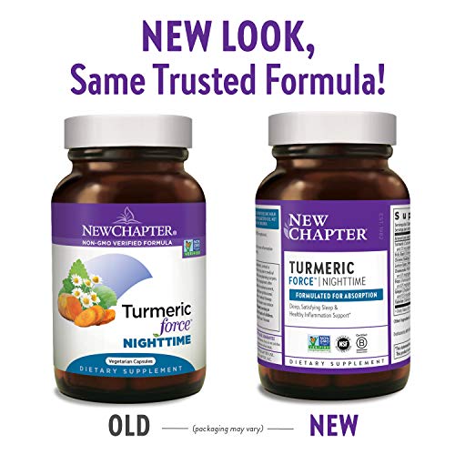 New Chapter Turmeric Supplement + Sleep Aid - Turmeric Force Nighttime for Sleep Support with Valerian Root + Ginger + NO Black Pepper Needed + Non-GMO Ingredients - 60 Vegetarian Capsule