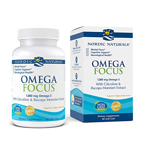 Nordic Naturals Omega Focus, Lemon - 60 Soft Gels - 1280 mg Omega-3 + Citicoline & Bacopa Monnieri Extract - Focus, Attention, Memory, Brain Health - Non-GMO - 30 Servings