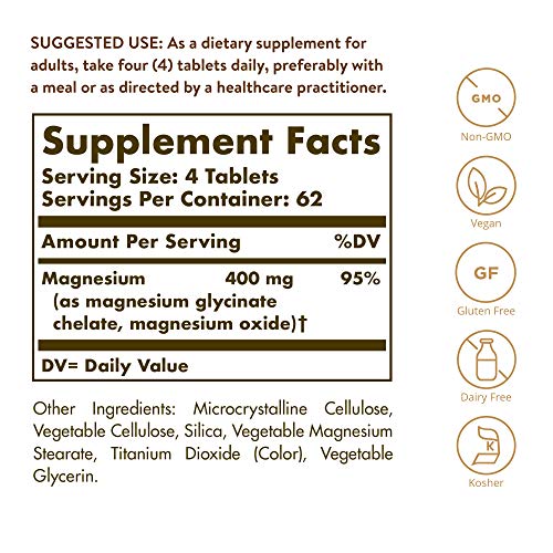 Solgar Chelated Magnesium, 250 Tablets - Supports Nerve & Muscle Function - Promotes Healthy Bones - Vital for Cellular Energy Release - Non-GMO, Vegan, Gluten Free, Dairy Free - 62 Servings