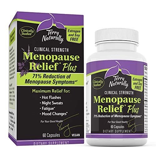 Terry Naturally Menopause Relief Plus - Rhodiola & Black Cohosh Complex, 60 Vegan Capsules - Hot Flash & Night Sweat Relief, Energy & Mood Support, Soy Free - Non-GMO, Gluten-Free - 60 Servings