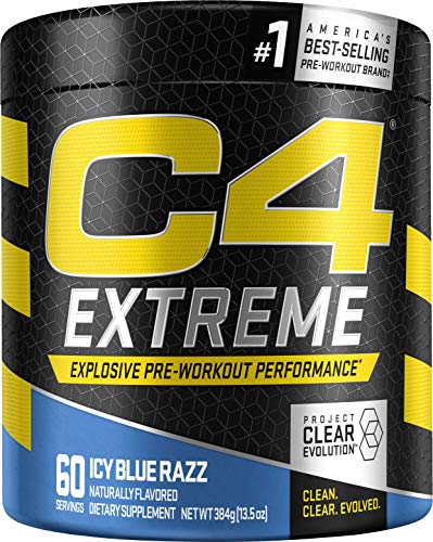 Cellucor C4 Extreme Pre Workout Powder Icy Blue Razz | Sugar Free Preworkout Energy Supplement for Men & Women | 200mg Caffeine + beta Alanine + Creatine | 60 Servings