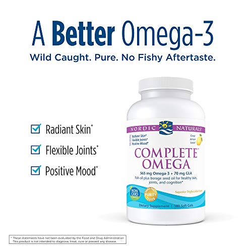 Nordic Naturals Complete Omega, Lemon Flavor - 565 mg Omega-3-180 Soft Gels - EPA & DHA with Added GLA - Healthy Skin & Joints, Cognition, Positive Mood - Non-GMO - 90 Servings