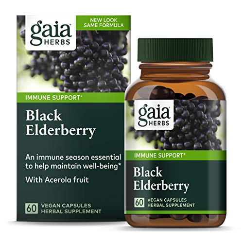 Gaia Herbs, Black Elderberry, Organic Sambucus Elderberry Extract for Daily Immune and Antioxidant Support, Vegan Powder Capsules, 60 Count