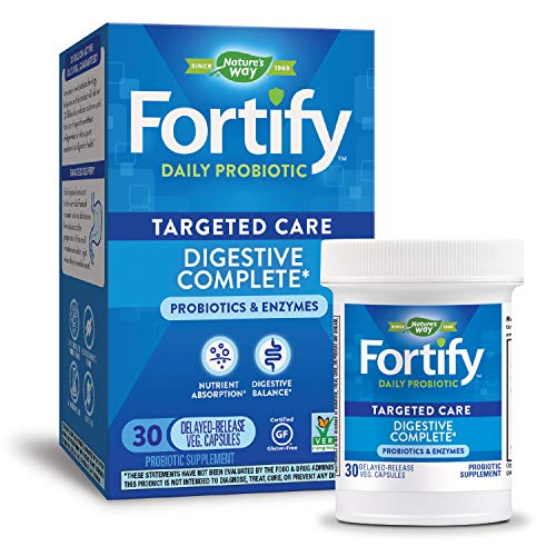 Nature's Way Fortify Targeted Care Digestive Complete, Probiotics & Enzymes, 20 Billion Active Cultures, 30 Capsules