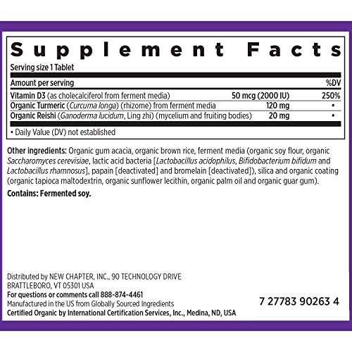 New Chapter Vitamin D3, Fermented Vitamin D3 2,000 IU, ONE Daily with Whole-Food Herbs + Adaptogenic Reishi Mushroom for Immune Support + Bone Health + Heart Health, 100% Vegan, Gluten-Free - 60 count