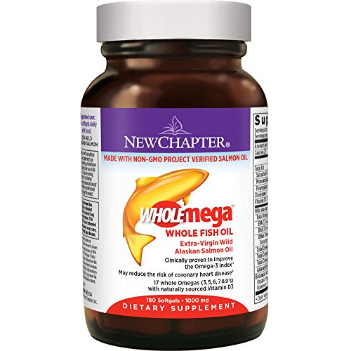 New Chapter Wholemega Fish Oil Supplement - Wild Alaskan Salmon Oil with Omega-3 + Astaxanthin + Sustainably Caught - 180 Count (Packaging May Vary)