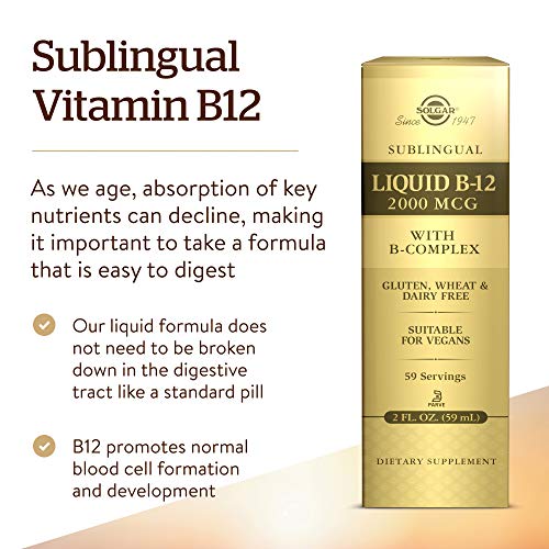 Solgar Sublingual Liquid B-12 2000 mcg with B-Complex, Supports Energy, Red Blood Cells - Healthy Nervous System & Heart Health - Vegan, Gluten Free - 59 Servings Per Pack, 2 Fl Oz (Pack of 2)