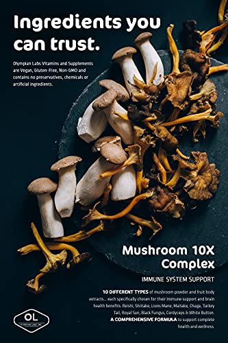 Olympian Labs Mushroom 10X | Supports Immune System | Antioxidant | Brain Health | 60 Capsules