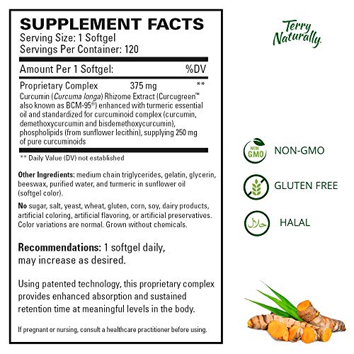 Terry Naturally CuraMed 375 mg - 120 Softgels - Superior Absorption BCM-95 Curcumin Supplement, Promotes Healthy Inflammation Response - Non-GMO, Gluten-Free, Halal - 120 Servings