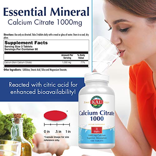 KAL Calcium Citrate, 1000 mg, 180 tabs