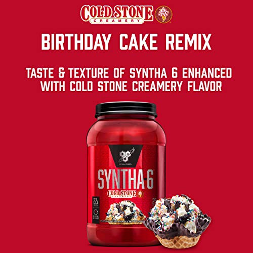 BSN Syntha-6 Whey Protein Powder, Cold Stone Creamery- Birthday Cake Remix Flavor, Micellar Casein, Milk Protein Isolate Powder, 44 Servings