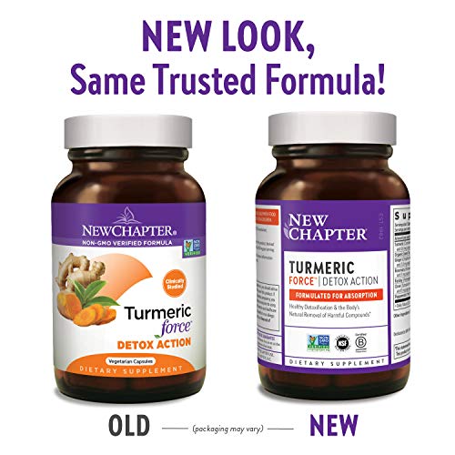 New Chapter Turmeric Supplement + Daily Detox Turmeric Force Detox Action with Green Tea + Ginger + NO Black Pepper Needed + NonGMO Ingredients Vegetarian Capsule, 60 Count