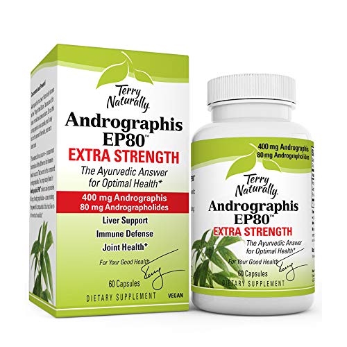 Terry Naturally Andrographis EP80 Extra Strength - 60 Vegan Capsules - Immune Defense Support Supplement, Promotes Healthy Inflammation Response - Non-GMO, Gluten-Free - 60 Servings