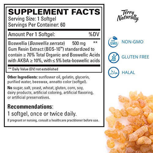 Terry Naturally BosMed 500-500 mg Boswellia, 60 Softgels - Clinically Studied Boswellia Supplement, Supports Healthy Inflammation Response - Non-GMO, Gluten-Free - 60 Servings