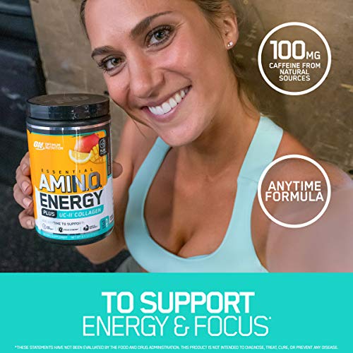 Optimum Nutrition Amino Energy + Collagen Powder - Pre Workout, Post Workout Muscle Recovery Energy Powder with Amino Acids, Vitamin C for Immune Support - Fruit Fiesta, 30 Servings