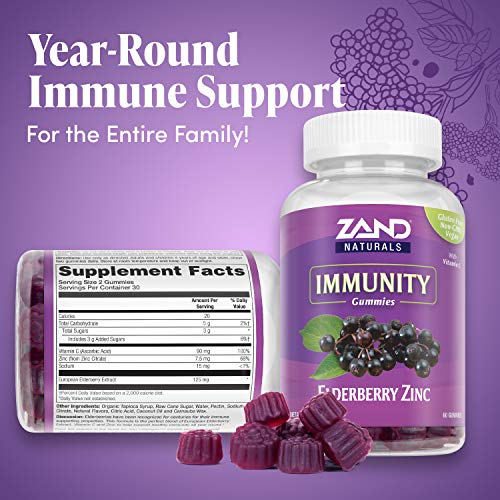 Zand Elderberry Zinc Immunity Gummies with Vitamin C | Year-Round Immune Support for Children & Adults | 60ct, 30 Serv.