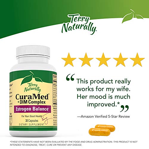 Terry Naturally CuraMed + DIM - 30 Vegan Capsules - Healthy Hormone Support Supplement for Women, Supports Perimenopause & PMS Relief - Non-GMO, Gluten-Free - 30 Servings