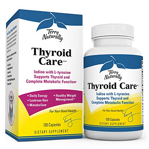 Terry Naturally Thyroid Care - Iodine + L-Tyrosine, 120 Capsules - Thyroid Support Supplement, Promotes Energy, Metabolism & Lustrous Hair - Non-GMO, Gluten-Free, Kosher - 60 Servings