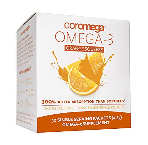 Coromega Omega 3 Fish Oil Supplement, 650mg of Omega-3s with 3X Better Absorption Than Softgels, Orange Flavor, 30 Single Serve Squeeze Packets