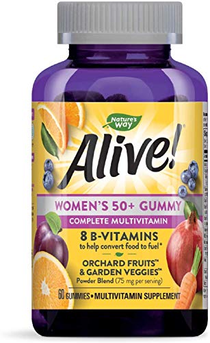 Nature's Way Alive Women's 50+ Multivitamin Gummies FoodBased Blend 75mg per serving Gluten Free Made with Pectin Gummies, Wine, Fruit, 60 Count