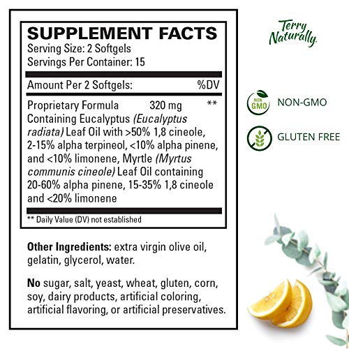 Terry Naturally SinuCare - 320 mg Eucalyptus & Myrtle Oil Complex, 30 Softgels - Sinus, Lung & Bronchial Support Supplement, Non-Drowsy - Non-GMO, Gluten-Free - 15 Servings