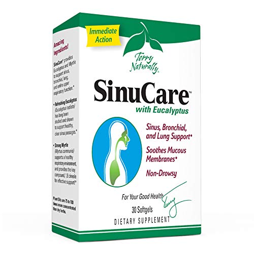 Terry Naturally SinuCare - 320 mg Eucalyptus & Myrtle Oil Complex, 30 Softgels - Sinus, Lung & Bronchial Support Supplement, Non-Drowsy - Non-GMO, Gluten-Free - 15 Servings