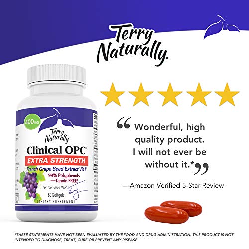 Terry Naturally Clinical OPC Extra Strength - 60 Softgels - French Grape Seed Extract Supplement, Supports Heart & Immune Health, Antioxidant - Non-GMO, Gluten-Free, Kosher - 60 Servings