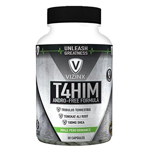 VIZINX T4HIM 30 Capsules, Male Testosterone Booster with 100 MG DHEA, Tribulus, Tongkat Ali and Complete Prostate Complex. - Vitamins Emporium