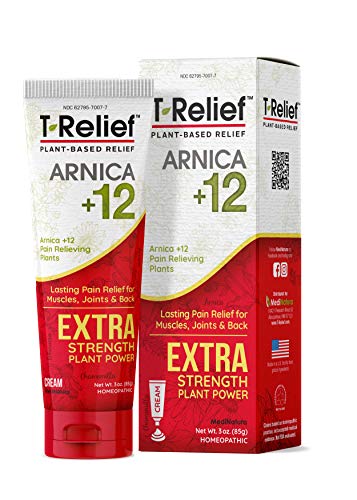 MediNatura T-Relief Extra Strength Cream Arnica +12 Natural Plant-Based Pain Relievers Reduce Aches, Soreness from Injuries in Back, Neck, Joints, Muscles, Hands, Feet - Fast-Acting, Non-Greasy -3oz