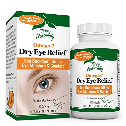 Terry Naturally Omega-7 Dry Eye Relief - 500 mg Sea Buckthorn, 60 Vegan Softgels - Eye Moisture Support Supplement, with Omegas 7, 9, 6 & 3 - Non-GMO, Gluten-Free - 60 Servings