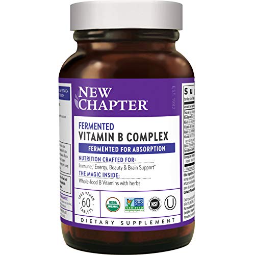 New Chapter Vitamin B Complex, Fermented Vitamin B Complex, ONE Daily with Whole-Food Herbs + Adaptogenic Maca for Natural Energy + Beauty, 100% Vegan, Gluten-Free - 60 Count