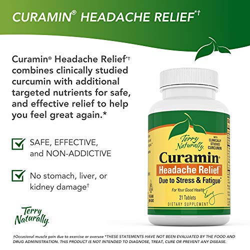 Terry Naturally Curamin Headache Relief - 60 Vegan Tablets - Targets Headache Pain Caused by Stress & Fatigue, Contains Curcumin & Boswellia - Non-GMO, Gluten-Free, Kosher - 20 Servings 