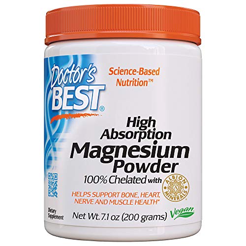 Doctor's Best High Absorption Magnesium Powder,White, 100% Chelated TRACCS, Not Buffered, Headaches, Sleep, Energy, Leg Cramps. Non-GMO, Vegan, Gluten Free, 200G