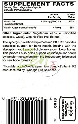 Zen Supplements - Vitamin D-3 + K-2 (MK-7) 60-Caps - Supports Bone Health & Density - Support for Healthy Cardiovascular System, Heart & Arteries
