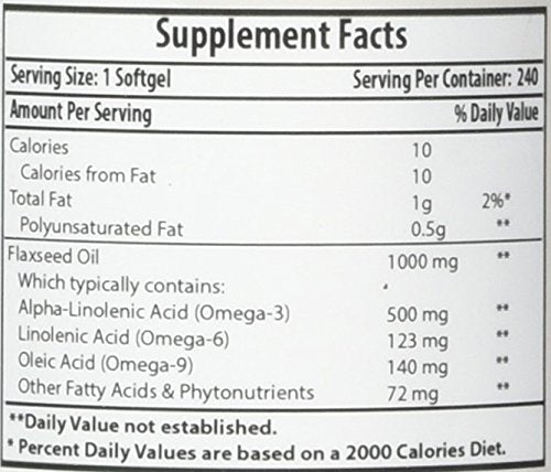 Best Naturals Flaxseed Oil 1000 mg 240 Softgels - Omega-3-6-9 for Heart Health