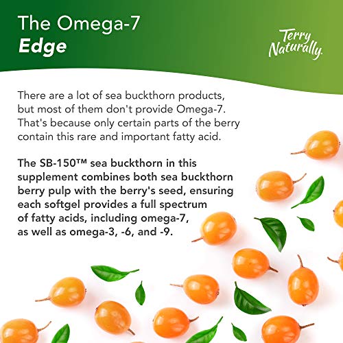 Terry Naturally Omega-7 Dry Eye Relief - 500 mg Sea Buckthorn, 60 Vegan Softgels - Eye Moisture Support Supplement, with Omegas 7, 9, 6 & 3 - Non-GMO, Gluten-Free - 60 Servings