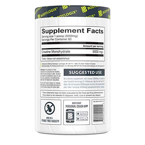 Bodylogix Micronized Creatine Monohydrate Powder, NSF Certified, Unflavored, 300g