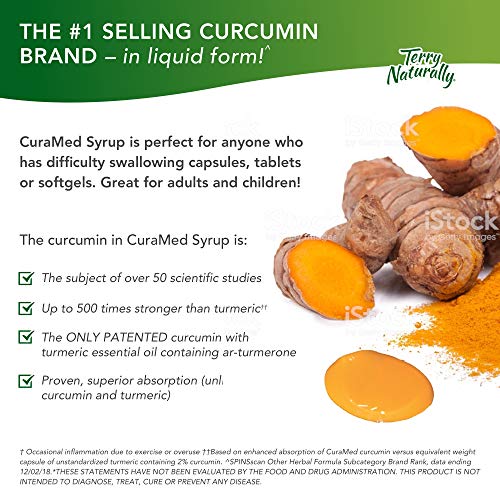 Terry Naturally CuraMed Syrup - 250 mg BCM-95 Curcumin, 8 fl oz - Promotes Healthy Inflammation Response, Supports Liver, Brain, Heart & Immune Health - Vegan, Non-GMO, Gluten-Free - 48 Servings