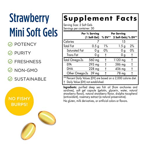 Nordic Naturals Ultimate Omega 2X Mini, Strawberry Flavor - 1120 mg Omega-3-60 Mini Soft Gels - High-Potency Omega-3 Fish Oil Supplement - EPA & DHA - Promotes Brain & Heart Health - 30 Servings