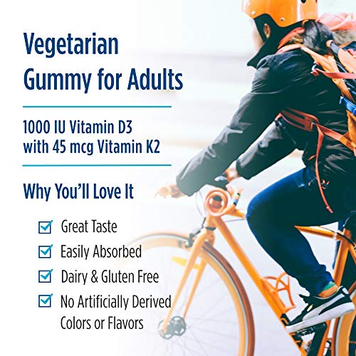 Nordic Naturals Vitamin D3 + K2 Gummies, Pomegranate - 1000 IU Vitamin D3 + 45 mcg Vitamin K2 - 60 Gummies - Great Taste - Bone Health, Promotes Healthy Muscle Function - Non-GMO - 60 Servings