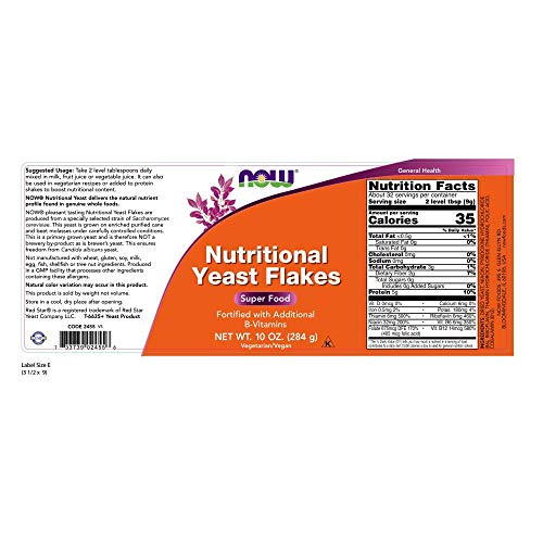 NOW Supplements, Nutritional Yeast Flakes Fortified with Additional B-Vitamins, 10-Ounce
