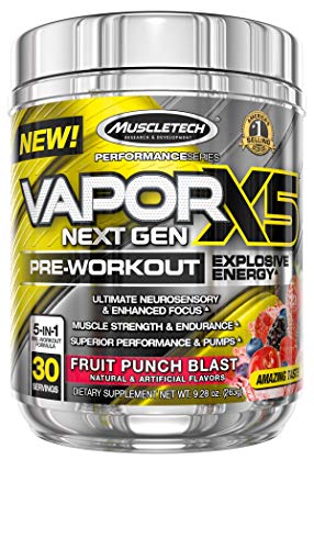 Pre Workout Powder | MuscleTech Vapor X5 | Pre Workout Powder for Men & Women | PreWorkout Energy Powder Drink Mix | Sports Nutrition Pre-Workout Products | Fruit Punch Blast (30 Servings)